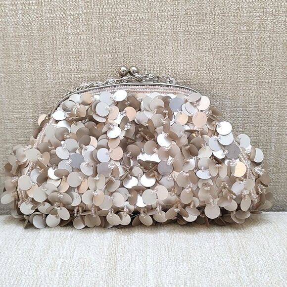 Spiegel Beige Beaded and Sequined Special Occasion Bag Vintage NWOT - Picture 11 of 11